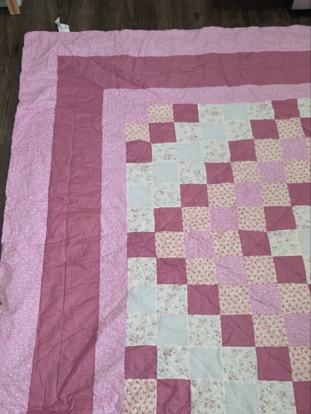 Pink And White Square Pattern Manufactured Quilt 84 X 84